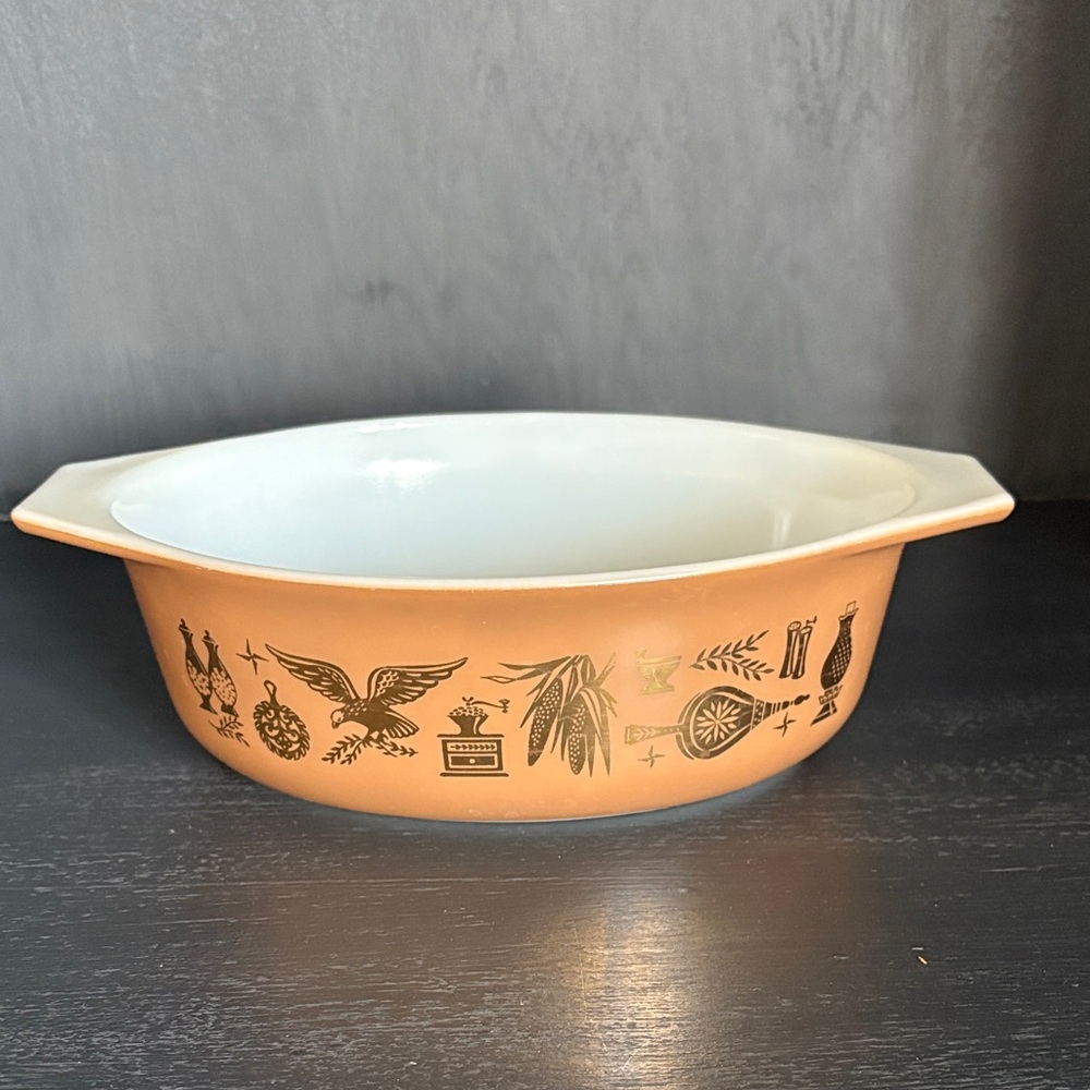 Vintage Pyrex Early American and White Casserole Dish